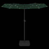 Double-Head Garden Parasol with LEDs Green 316x145 cm