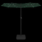 Double-Head Garden Parasol with LEDs Green 316x145 cm