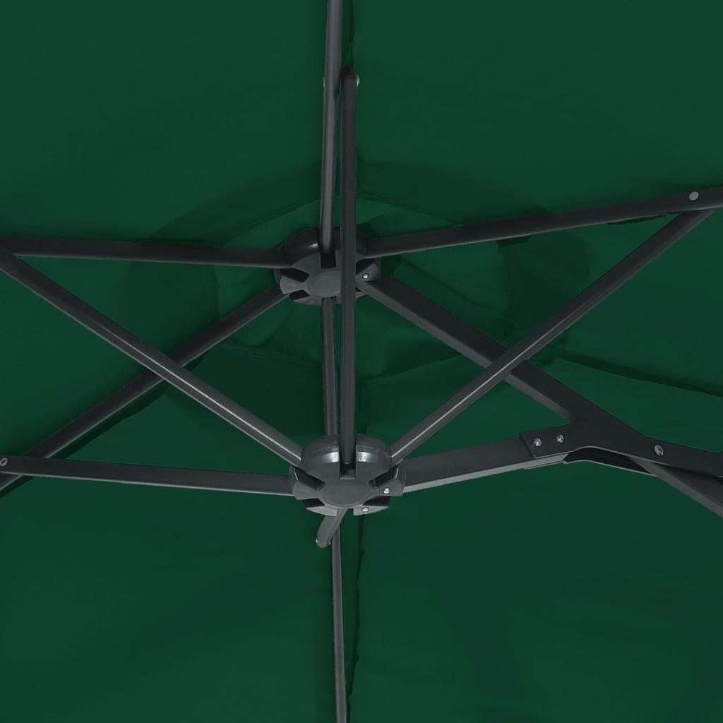 Double-Head Garden Parasol with LEDs Green 316x145 cm