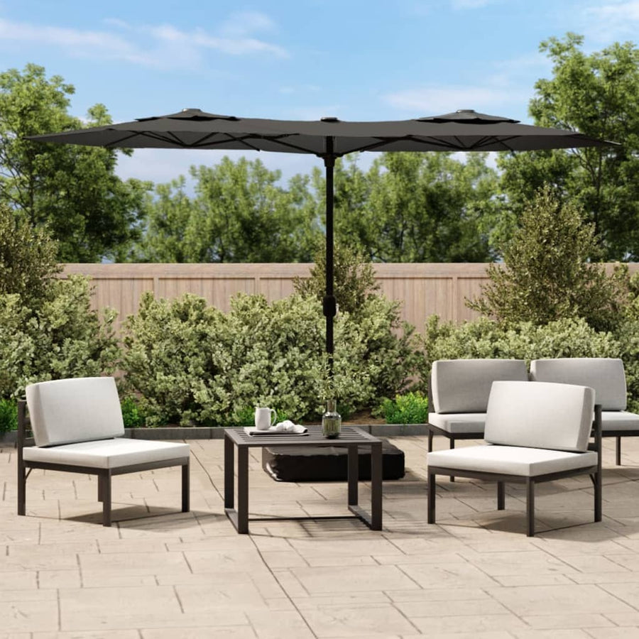 Double-Head Garden Parasol with LEDs Anthracite 316x145 cm