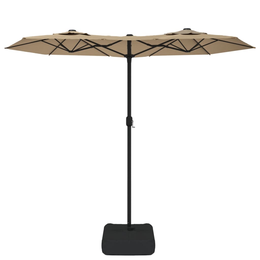 Double-Head Garden Parasol with LEDs Taupe 316x145 cm