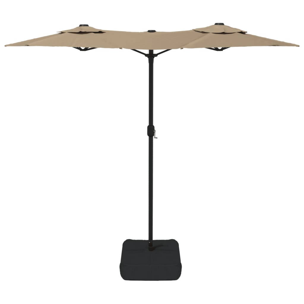 Double-Head Garden Parasol with LEDs Taupe 316x145 cm