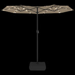 Double-Head Garden Parasol with LEDs Taupe 316x145 cm