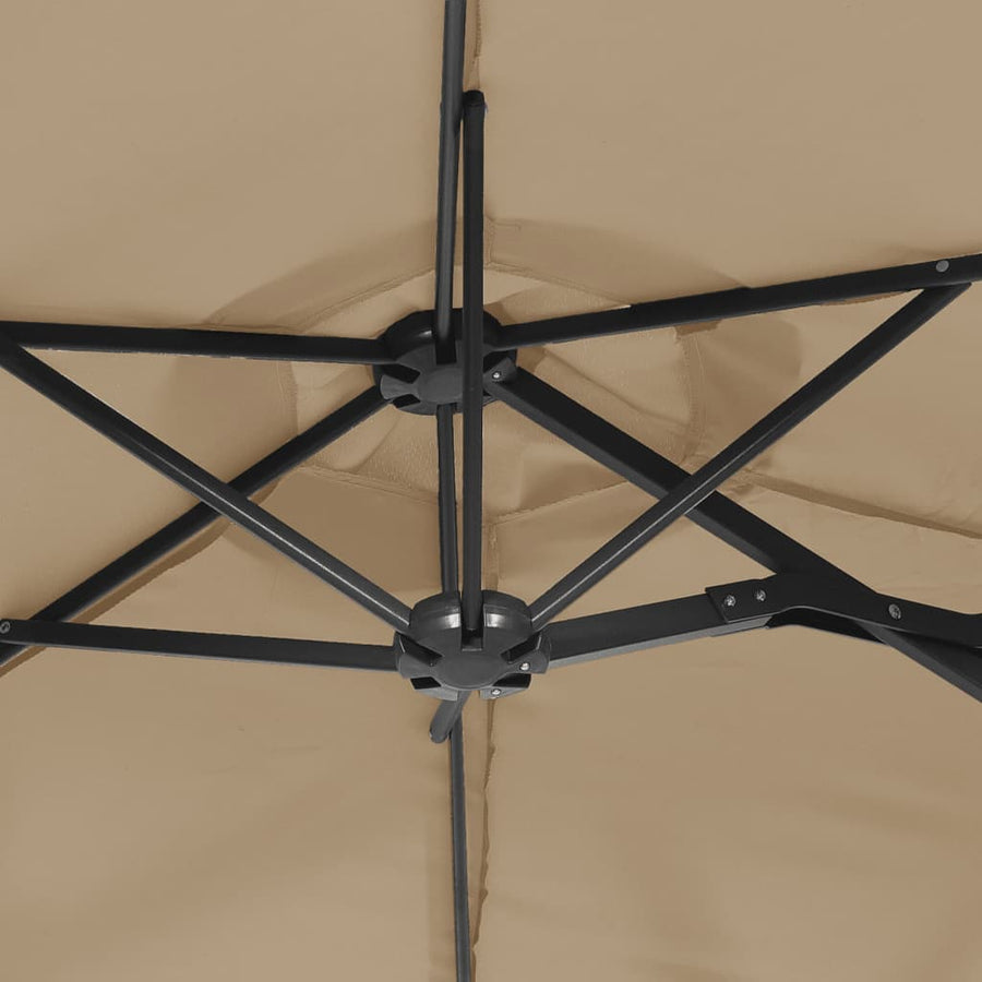 Double-Head Garden Parasol with LEDs Taupe 316x145 cm