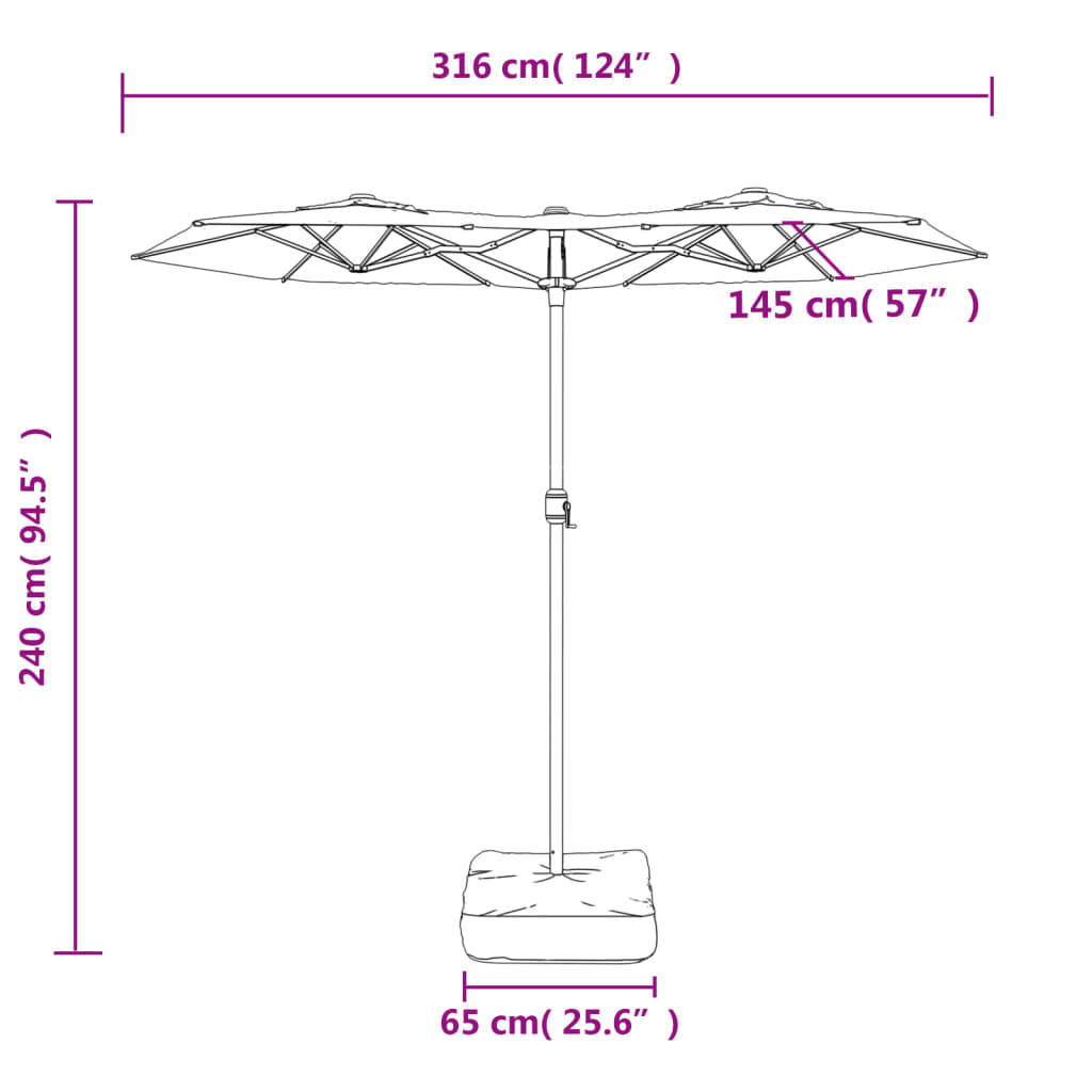 Double-Head Garden Parasol with LEDs Taupe 316x145 cm