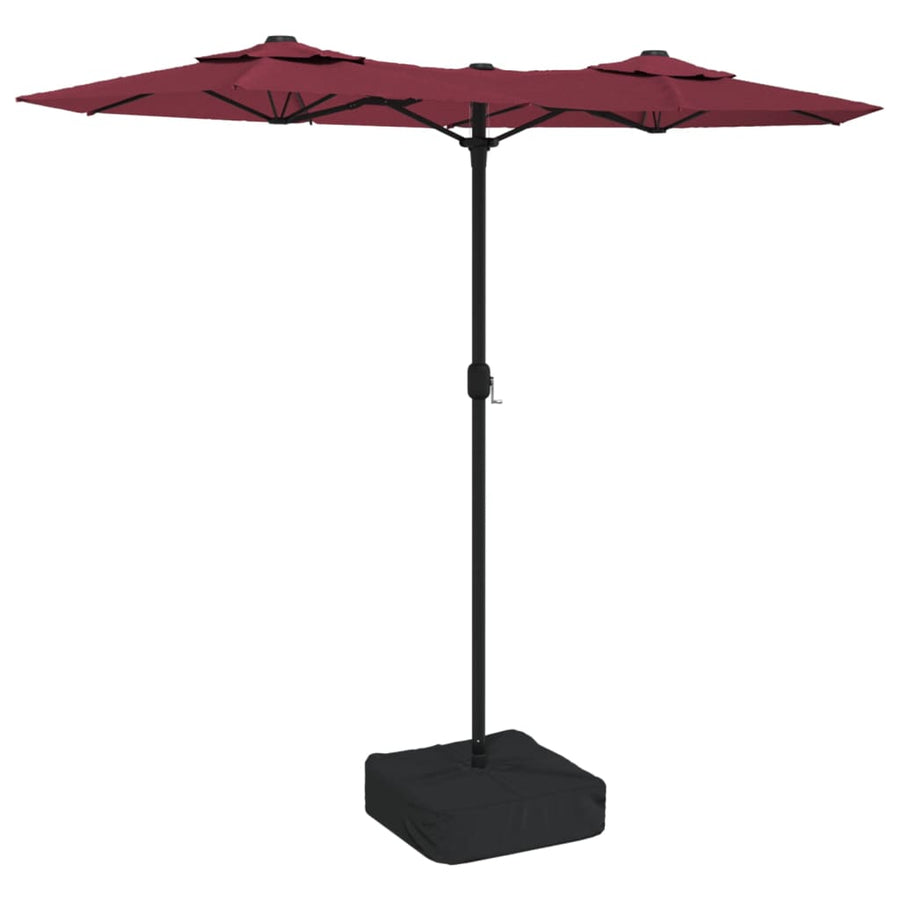 Double-Head Garden Parasol with LEDs Bordeaux Red 316x145 cm