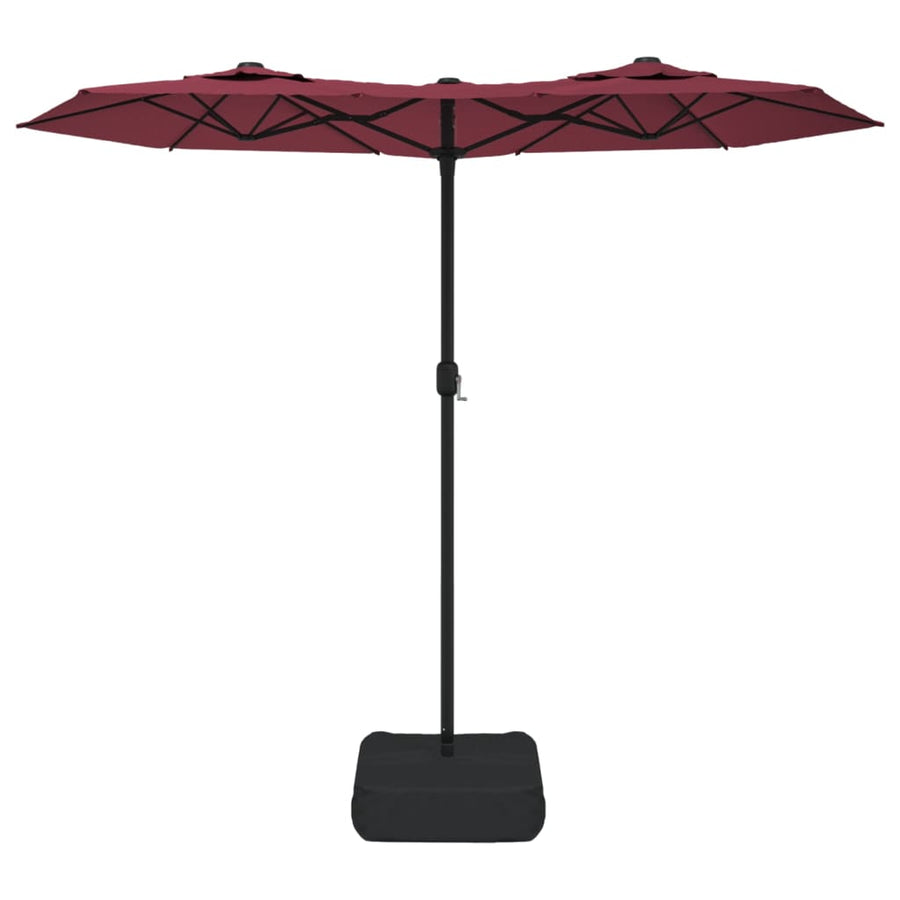 Double-Head Garden Parasol with LEDs Bordeaux Red 316x145 cm