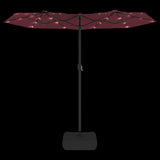 Double-Head Garden Parasol with LEDs Bordeaux Red 316x145 cm