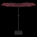 Double-Head Garden Parasol with LEDs Bordeaux Red 316x145 cm