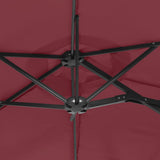 Double-Head Garden Parasol with LEDs Bordeaux Red 316x145 cm