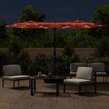 Double-Head Garden Parasol with LEDs Terracotta 316x145 cm - Side View