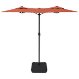 Double-Head Garden Parasol with LEDs Terracotta 316x145 cm - 45-Degree Angle