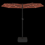 Double-Head Garden Parasol with LEDs Terracotta 316x145 cm