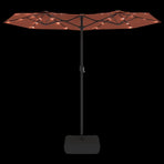 Double-Head Garden Parasol with LEDs Terracotta 316x145 cm