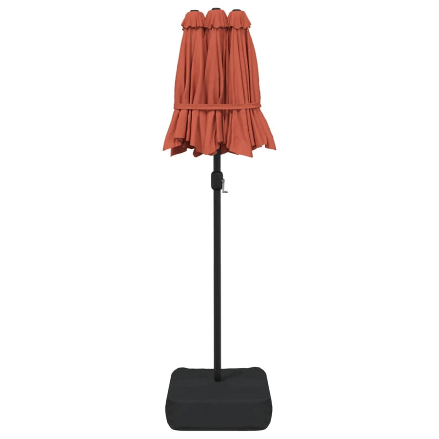 Double-Head Garden Parasol with LEDs Terracotta 316x145 cm