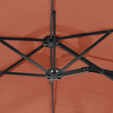 Double-Head Garden Parasol with LEDs Terracotta 316x145 cm