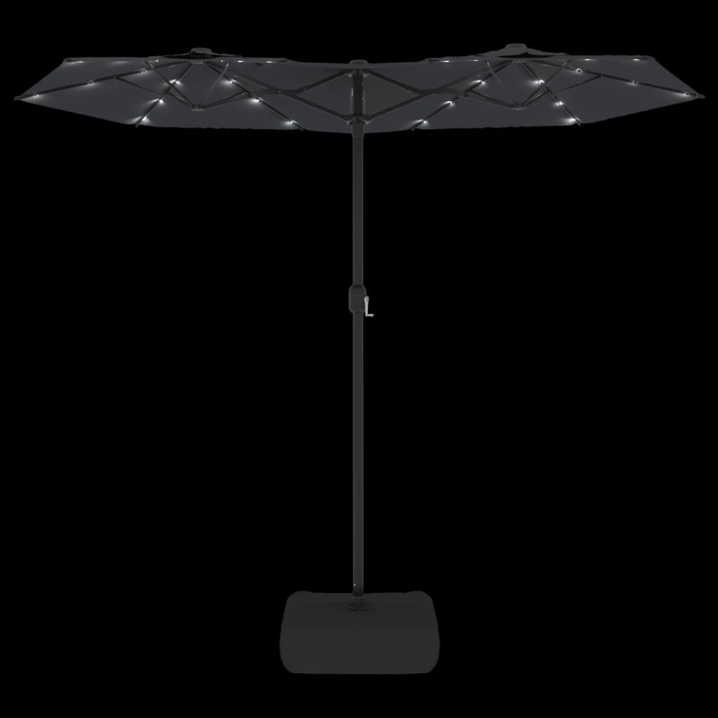 Double-Head Garden Parasol with LEDs Black 316x145 cm
