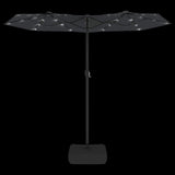 Double-Head Garden Parasol with LEDs Black 316x145 cm
