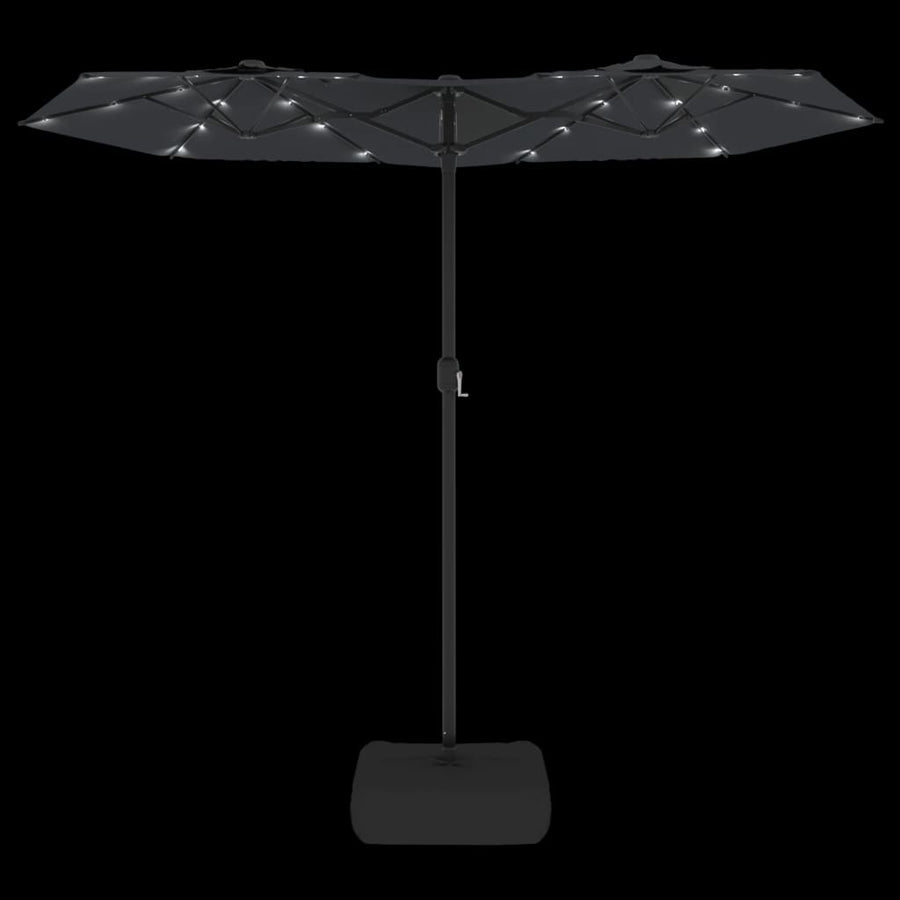 Double-Head Garden Parasol with LEDs Black 316x145 cm