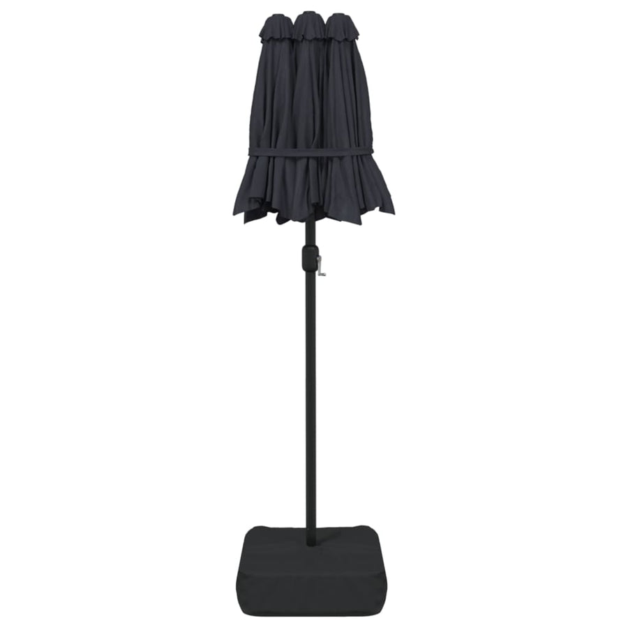 Double-Head Garden Parasol with LEDs Black 316x145 cm