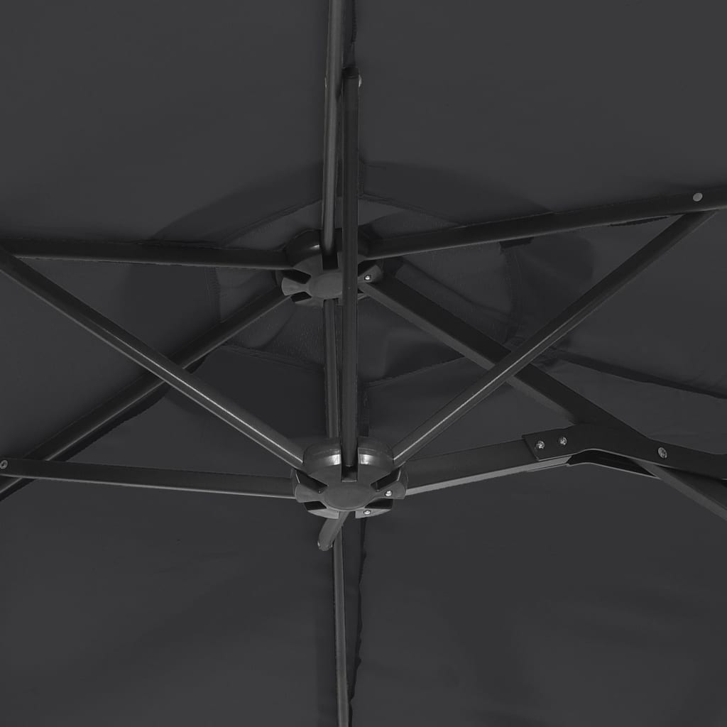Double-Head Garden Parasol with LEDs Black 316x145 cm