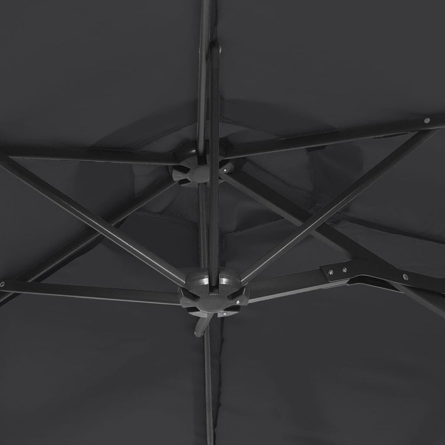 Double-Head Garden Parasol with LEDs Black 316x145 cm