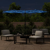 Double-Head Garden Parasol with LEDs Azure Blue 316x145 cm - Side View