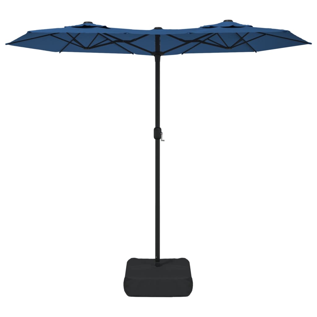 Double-Head Garden Parasol with LEDs Azure Blue 316x145 cm