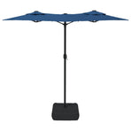 Double-Head Garden Parasol with LEDs Azure Blue 316x145 cm
