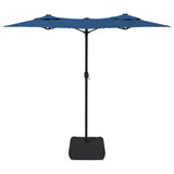 Double-Head Garden Parasol with LEDs Azure Blue 316x145 cm - 45-Degree Angle
