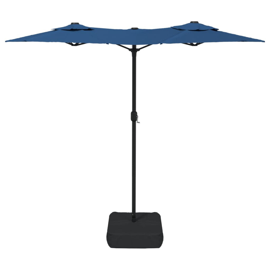 Double-Head Garden Parasol with LEDs Azure Blue 316x145 cm