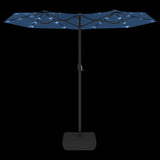 Double-Head Garden Parasol with LEDs Azure Blue 316x145 cm