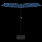 Double-Head Garden Parasol with LEDs Azure Blue 316x145 cm