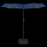 Double-Head Garden Parasol with LEDs Azure Blue 316x145 cm - Rear View