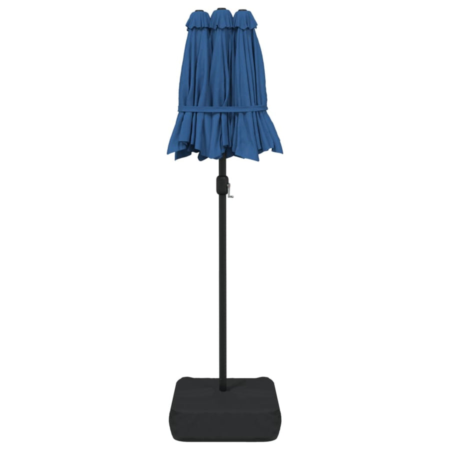 Double-Head Garden Parasol with LEDs Azure Blue 316x145 cm