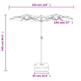 Double-Head Garden Parasol with LEDs Azure Blue 316x145 cm - Extra Image