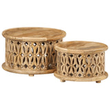 2 Piece Coffee Table Set Solid Wood Mango - Low Angle