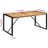 Dining Table 175x90x76 cm Solid Rough Wood Mango - Rear View