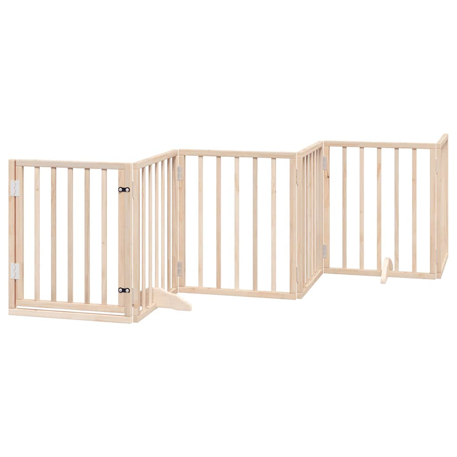 Dog Gate with Door Foldable 9 Panels 450 cm Poplar Wood