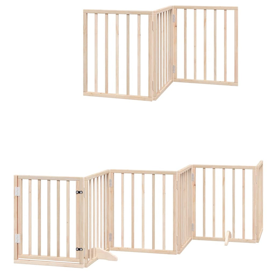 Dog Gate with Door Foldable 15 Panels 750 cm Poplar Wood