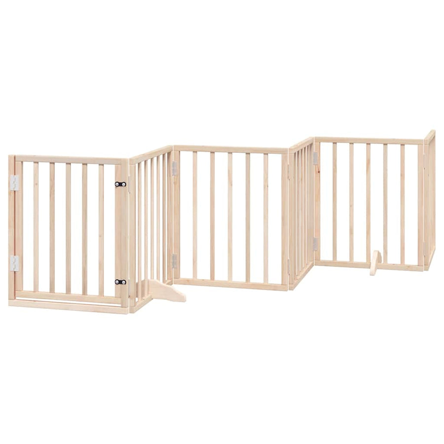 Dog Gate with Door Foldable 15 Panels 750 cm Poplar Wood