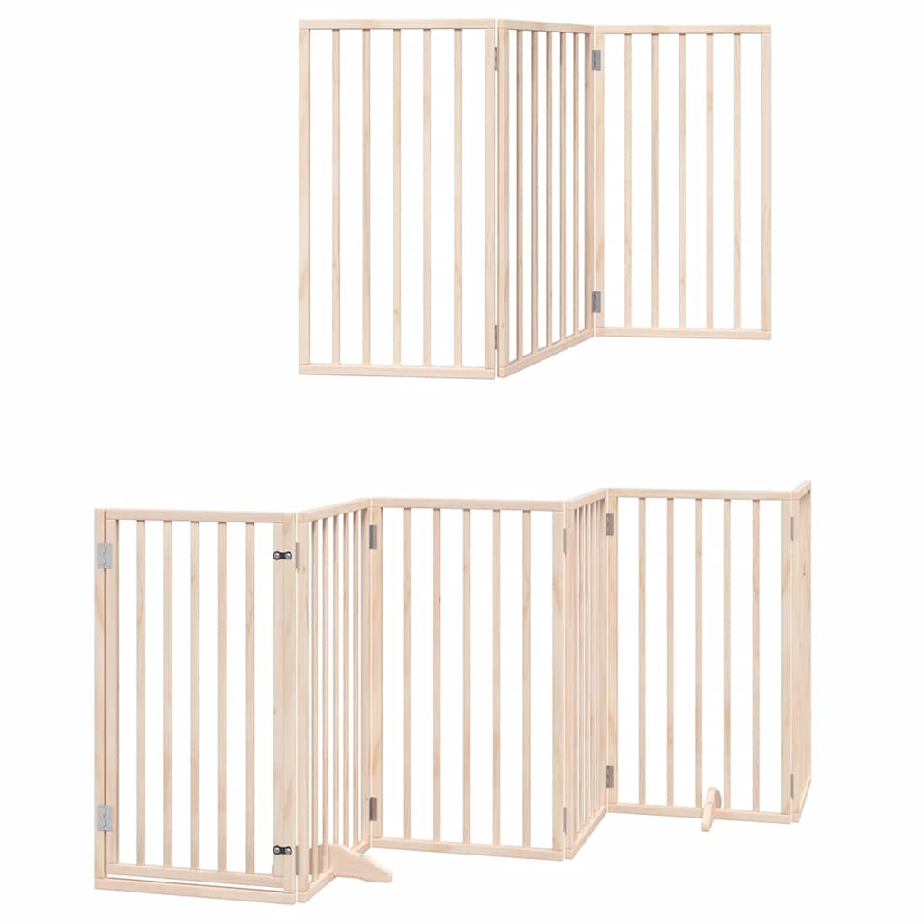 Dog Gate with Door Foldable 9 Panels 450 cm Poplar Wood