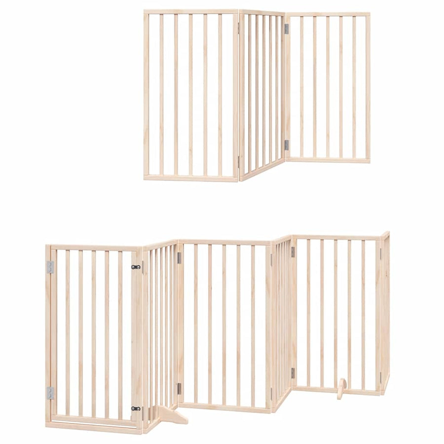 Dog Gate with Door Foldable 9 Panels 450 cm Poplar Wood