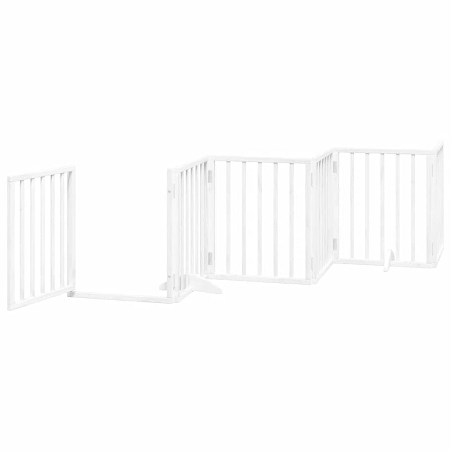 Dog Gate with Door Foldable 15 Panels White 750 cm Poplar Wood