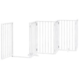 Dog Gate with Door Foldable 9 Panels White 450 cm Poplar Wood