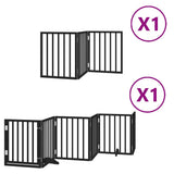 Dog Gate with Door Foldable 9 Panels Black 450 cm Poplar Wood - Front View