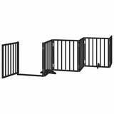 Dog Gate with Door Foldable 9 Panels Black 450 cm Poplar Wood