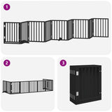 Dog Gate with Door Foldable 9 Panels Black 450 cm Poplar Wood - Rear View