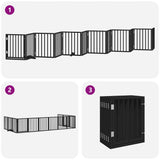 Dog Gate with Door Foldable 12 Panels Black 600 cm Poplar Wood - Rear View