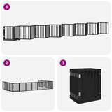 Dog Gate with Door Foldable 15 Panels Black 750 cm Poplar Wood - 45-Degree Angle